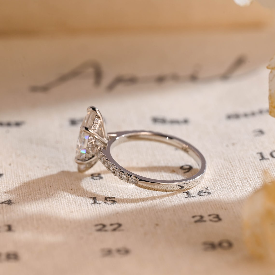 Stunning 3.0 CT Marquise Cut Moissanite Engagement Ring with Hidden Halo & Pave Design 4