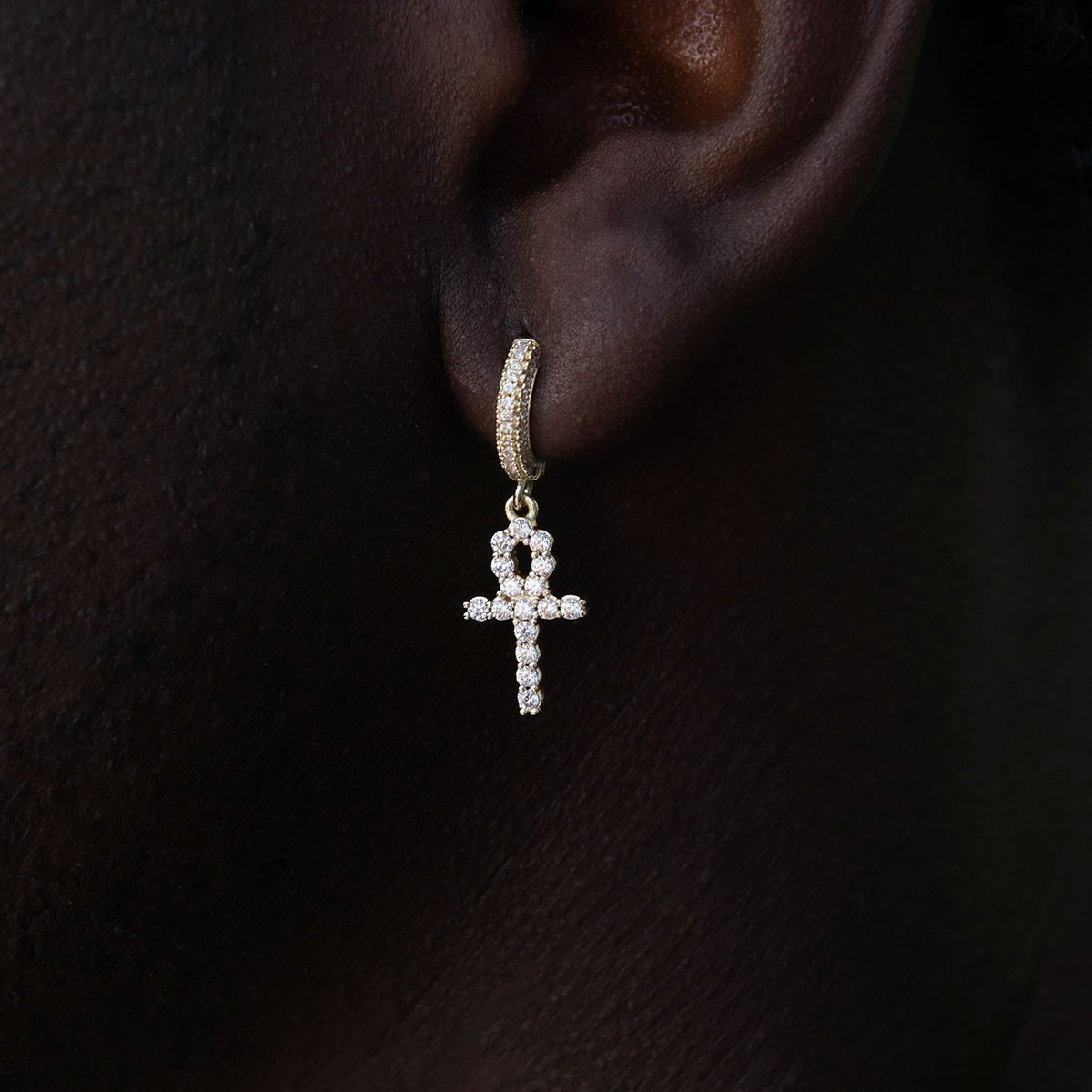 4 CT Round Moissanite Cross Hoop Silver Earrings for Him 1