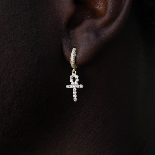 4 CT Round Moissanite Cross Hoop Silver Earrings for Him 1