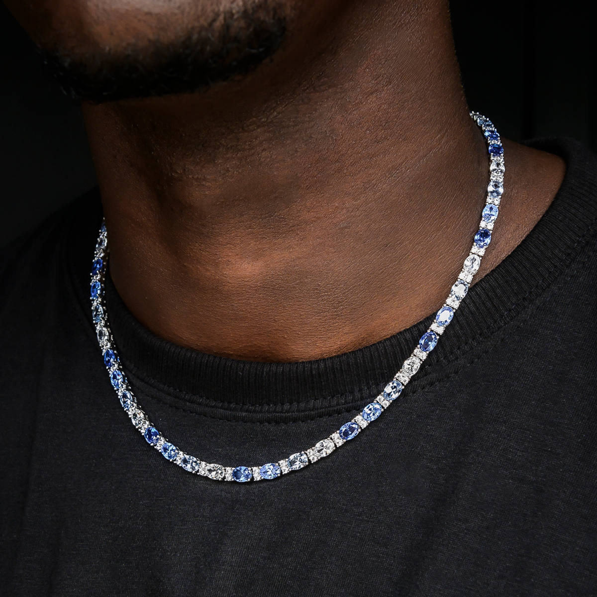 35 CT Oval & Round Moissanite Diamond Tennis Silver Necklace For Him 1