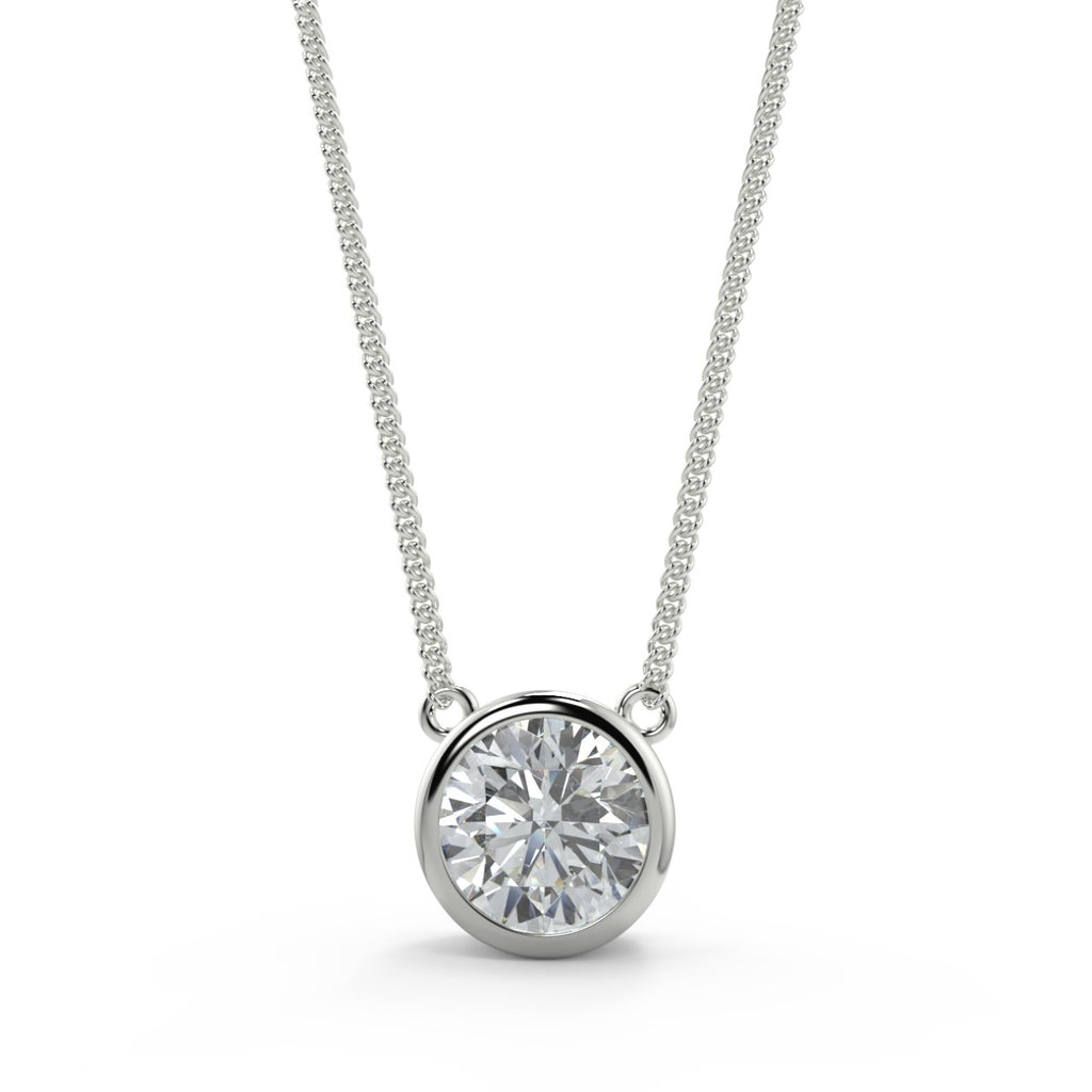 1.0 CT Round Moissanite Diamond Bezel Pendant Necklace in Solid Gold 4