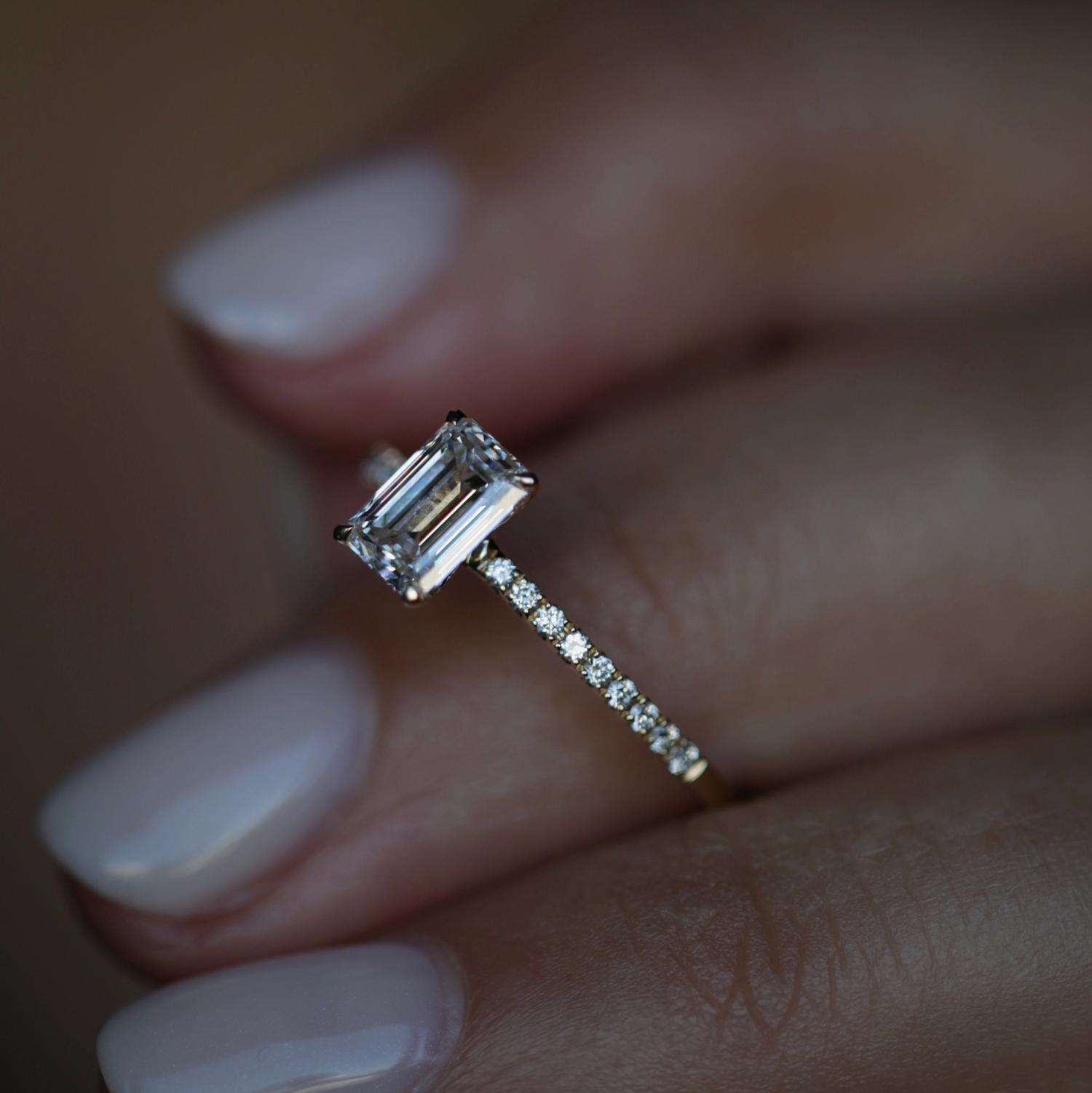 0.90 CT Emerald Cut Pave CVD F/VVS2 Diamond Engagement Ring 3