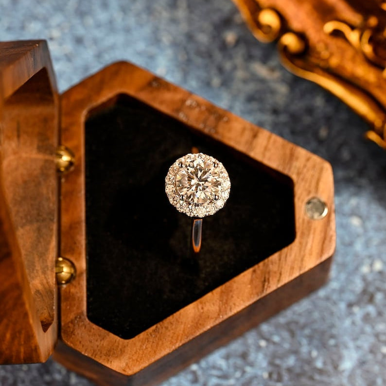 Stunning 3.0 CT Round Moissanite Engagement Ring with Halo Design 2