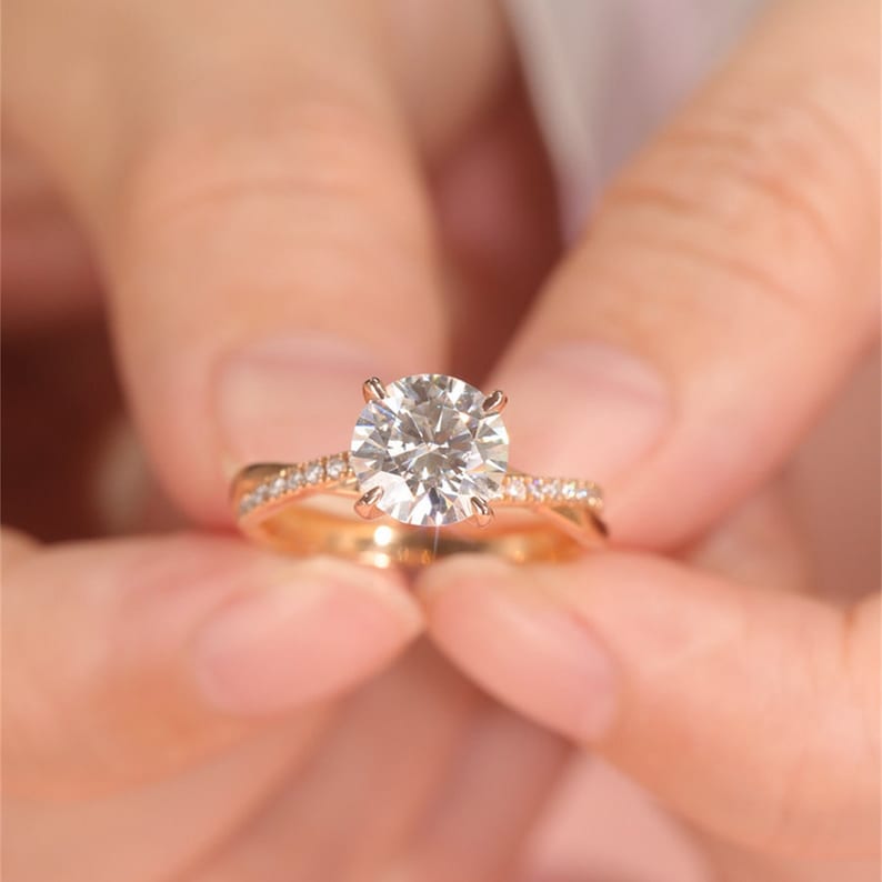 Stunning 1.0 CT Round Moissanite Engagement Ring with Pave Design 7