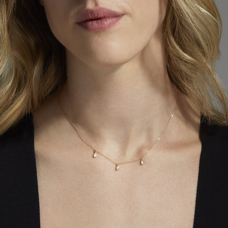 0.30 TCW Round Moissanite Diamond Droplets Necklace in Solid Gold 1