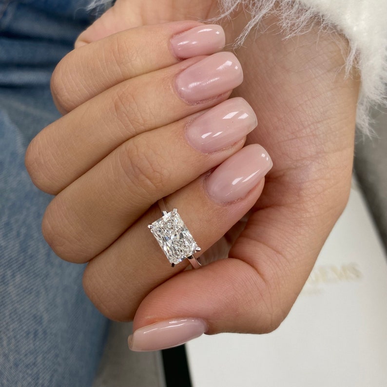 Classic 2.0 CT East West Radiant Moissanite Engagement Ring with Hidden Halo Design 7