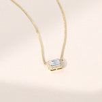 2.20 CT East West Emerald Moissanite Diamond Halo Pendant Necklace in Solid Gold 3