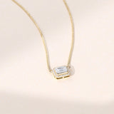 2.20 CT East West Emerald Moissanite Diamond Halo Pendant Necklace in Solid Gold 3