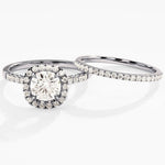 1.0 CT Round Cut Moissanite Halo Bridal Ring Set with Half Eternity Wedding Bands 3