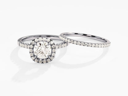 1.0 CT Round Cut Moissanite Halo Bridal Ring Set with Half Eternity Wedding Bands 3
