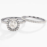 1.0 CT Round Cut Moissanite Bridal Ring Set with Round Wedding Bands 3