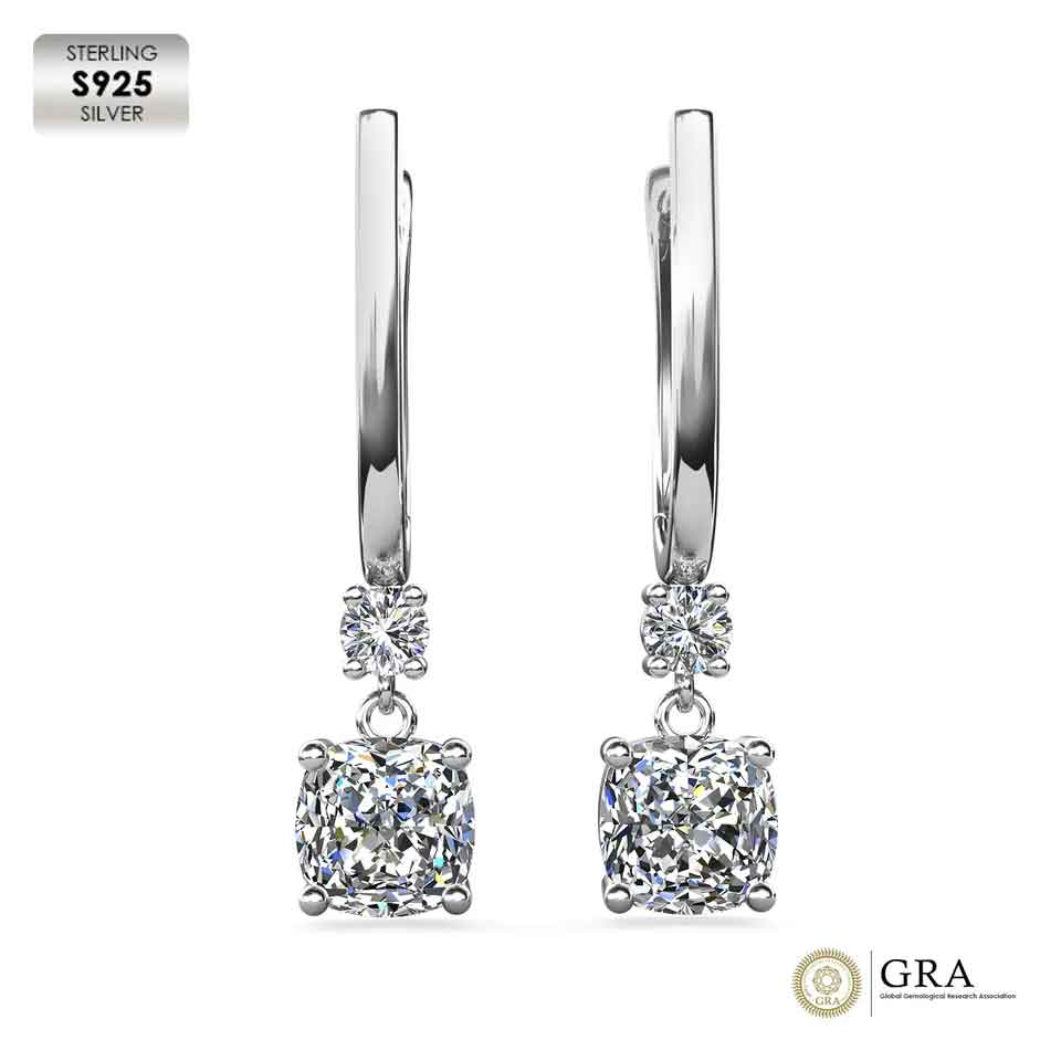 Round Cut Cubic Zirconia in 925 Sterling Silver Earrings 8