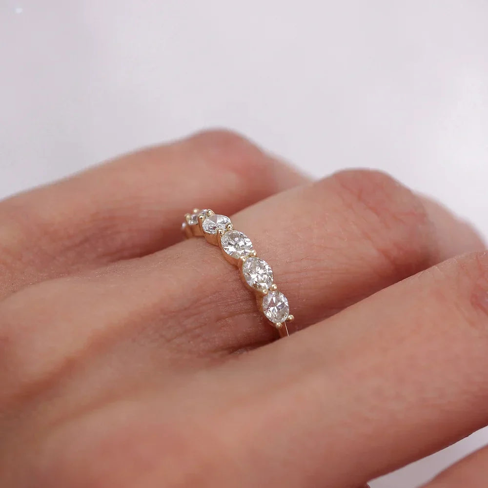 Stunning 0.4 TCW Oval Moissanite Stones in Half Eternity Wedding Band 4
