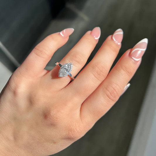Stunning 1.0 CT Marquise Shape Moissanite Engagement Ring with Halo Design 1