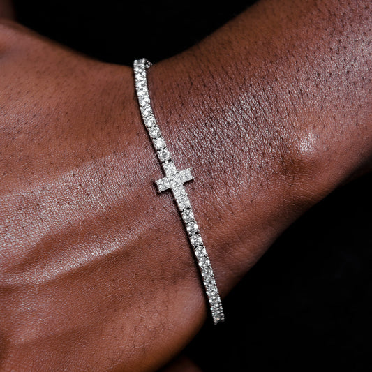 20 CT Round & Princess Moissanite Diamond Cross Tennis Silver Bracelet For Him 1
