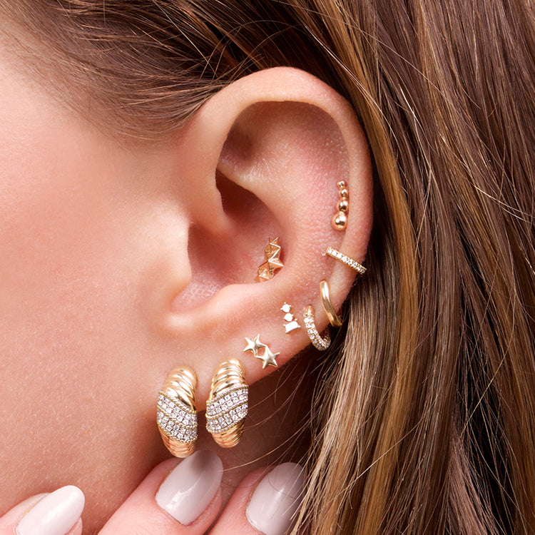 1.0 TCW Round Cut Moissanite Le Grande Cupola Huggies Earrings in Gold 10