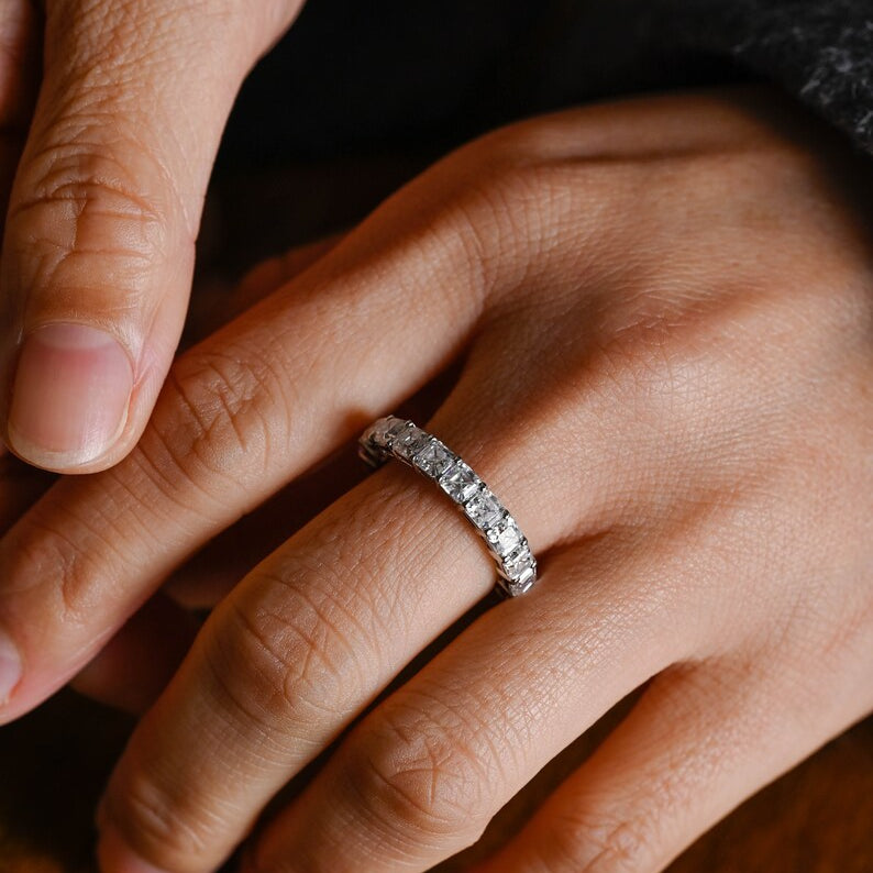 Stunning 0.5 TCW Asscher Moissanite Stones Full Eternity Wedding Band 2