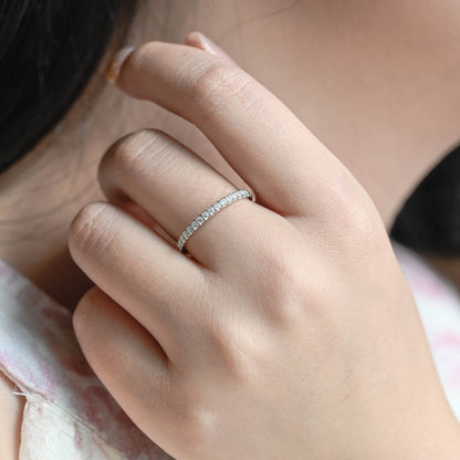 0.3 TCW Round Moissanite Bridal Wedding Band With Half Eternity Stacking 9
