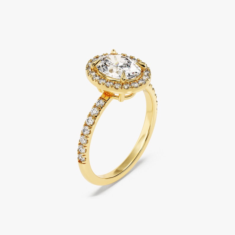 Stunning 1.0-2.0 CT Oval Moissanite Engagement Ring with Halo & Pave Design 2
