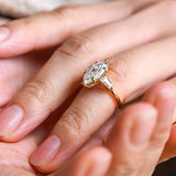 Stunning 1.0 - 2.0 CT Marquise Moissanite Engagement Ring with Three Stone and Hidden Halo Design 4