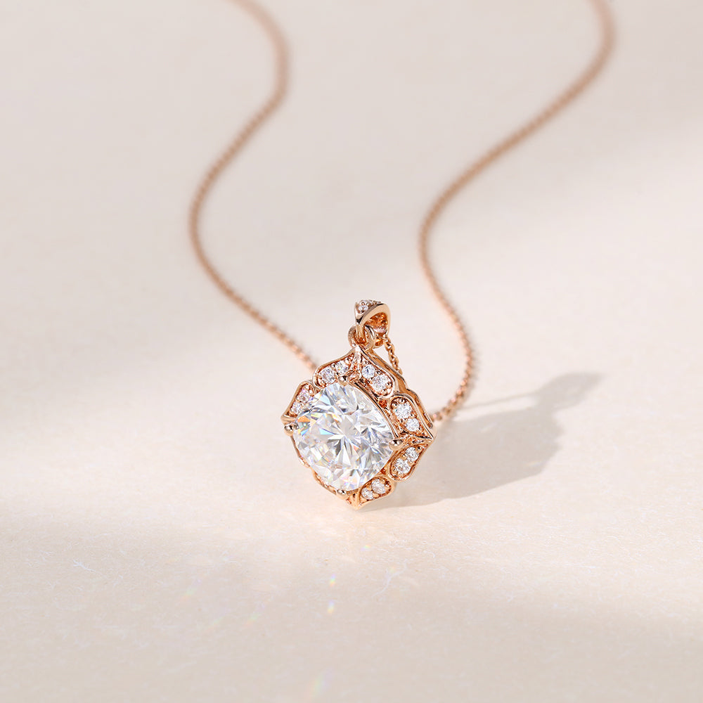 1.10 CT Cushion Moissanite Diamond Halo Pendant Necklace in Solid Gold 3