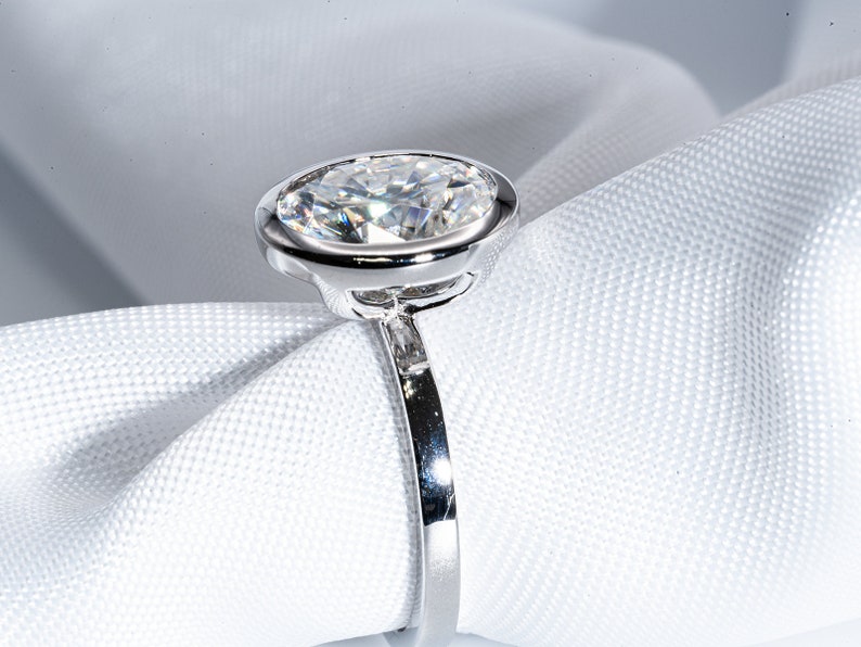 Classic 3.0 CT Oval Moissanite Engagement Ring with Bezel Design 7
