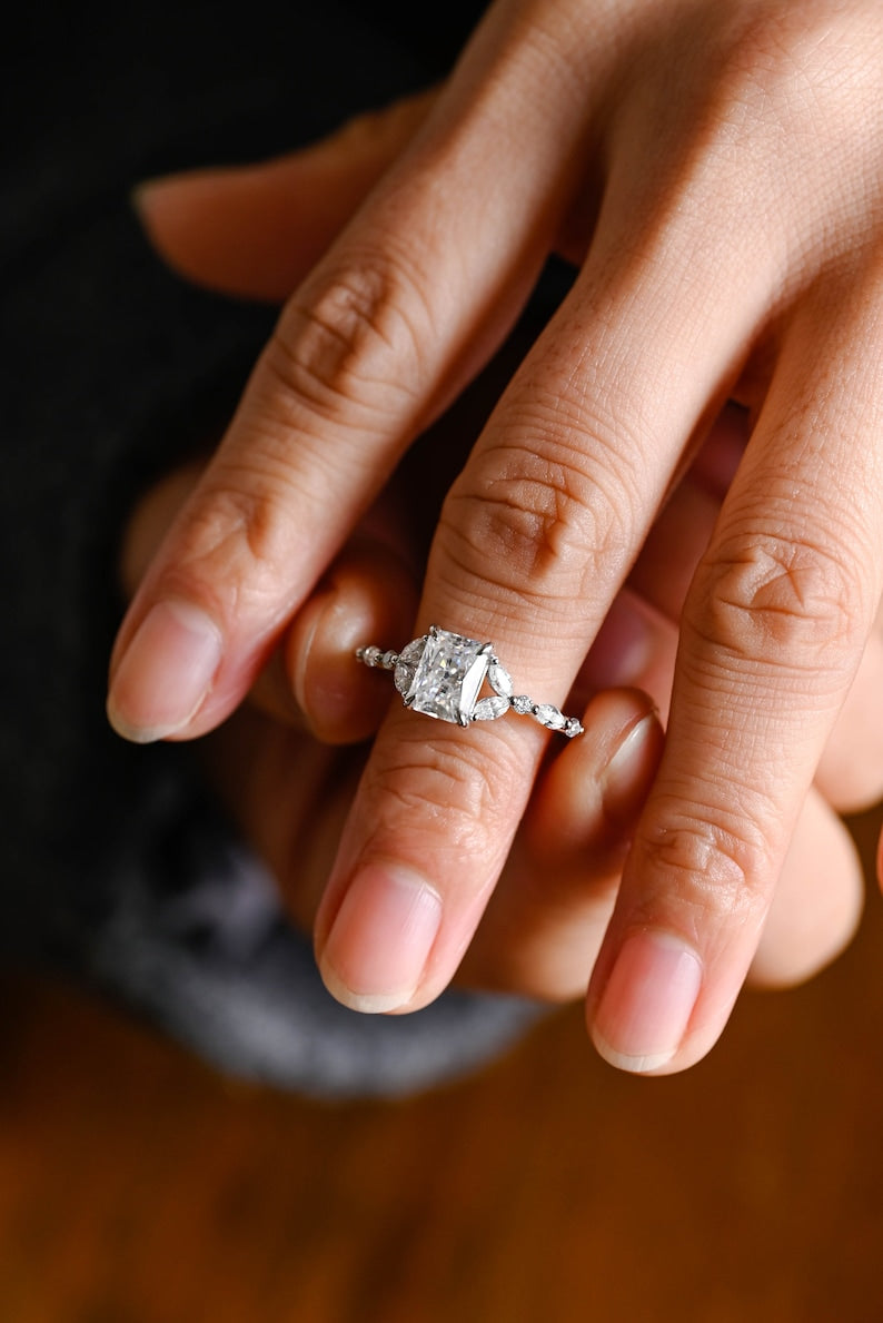 Stunning 1.0 - 2.0 CT Radiant Moissanite Engagement Ring with Double Shank & Pave Design 2