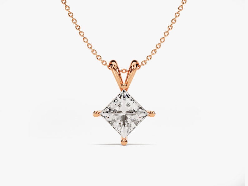 1.0 CT Princess Moissanite Diamond Solitaire Pendant Necklace in Solid Gold 3