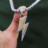 4 CT Round Moissanite Iced Bolt Silver Pendant for Him 1