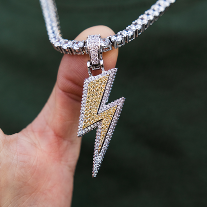 4 CT Round Moissanite Iced Bolt Silver Pendant for Him