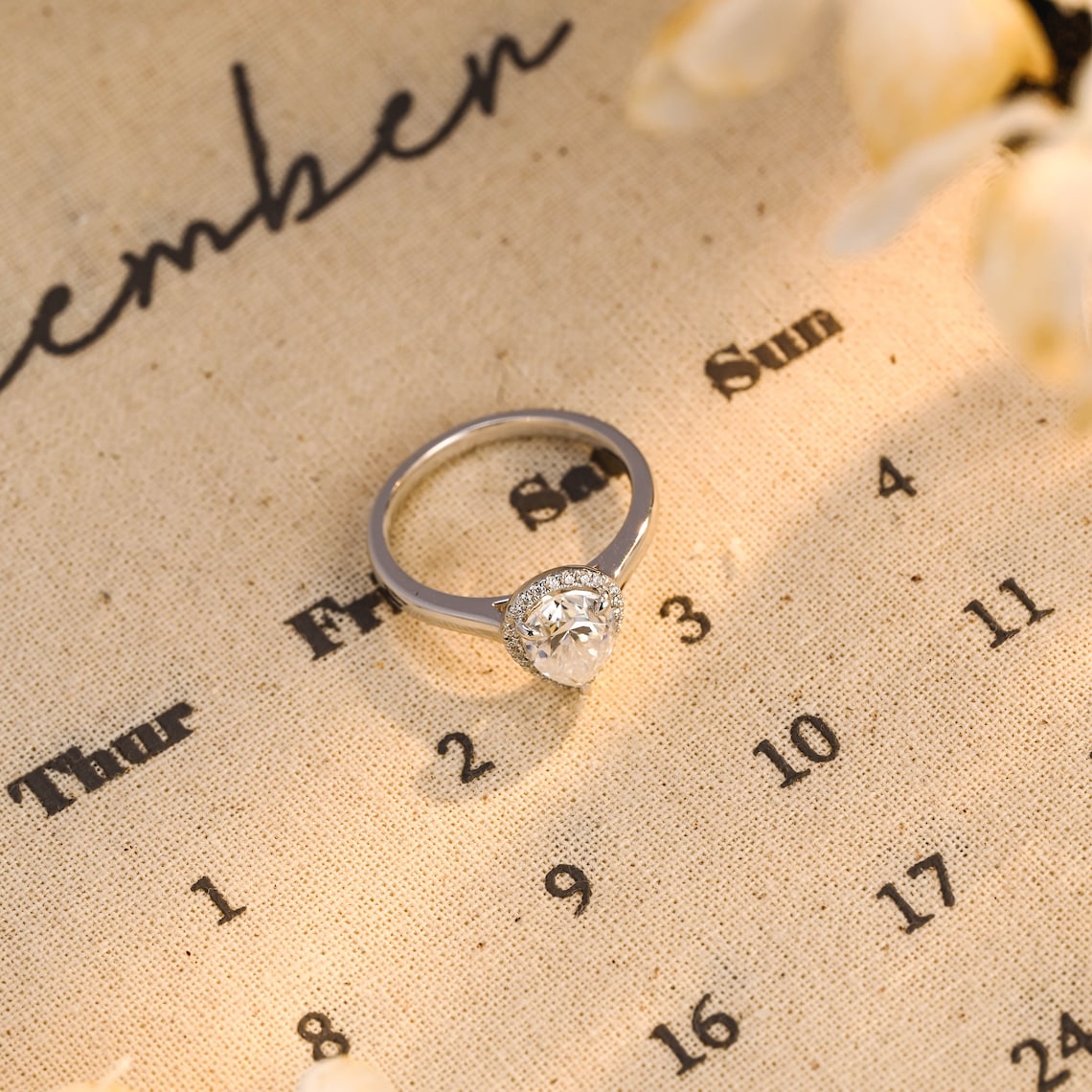 Stunning 3.0 CT Pear Moissanite Engagement Ring with Halo Design 4