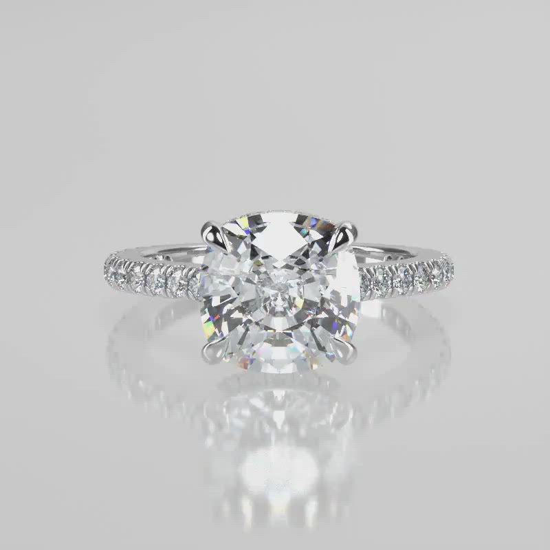 Stunning 2.45 CT Cushion Moissanite Engagement Ring with Hidden Halo & Pave Design 4
