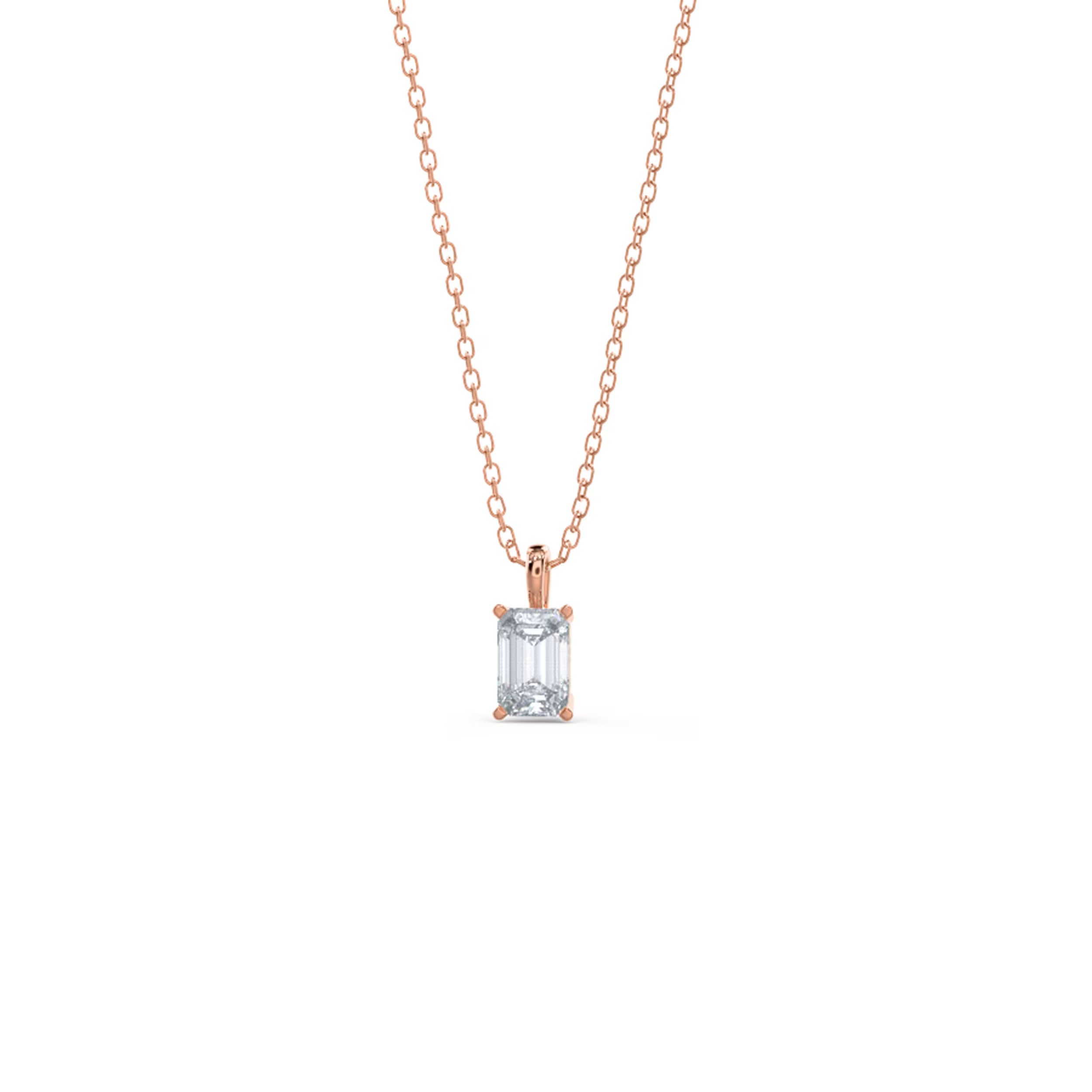 1.0 CT Emerald Cut Moissanite Diamond Solitaire Pendant Necklace in Solid Gold 7