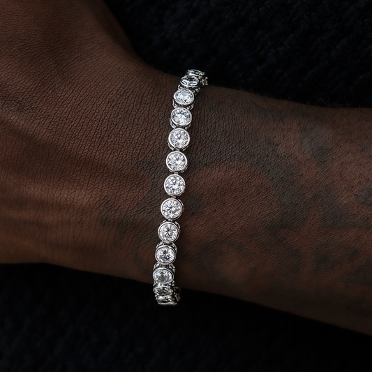 20 CT Round Moissanite Diamond Bezel Silver Bracelet For Him 2
