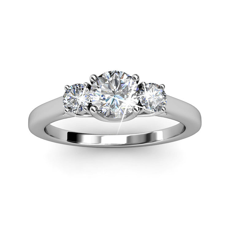 Round Cut  Three Stone Style Cubic Zirconia in 925 Sterling Silver Ring 1