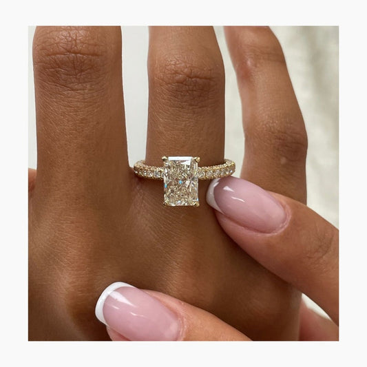 Classic 2.0 CT Radiant Moissanite Engagement Ring with Hidden Halo & Pave Design 1