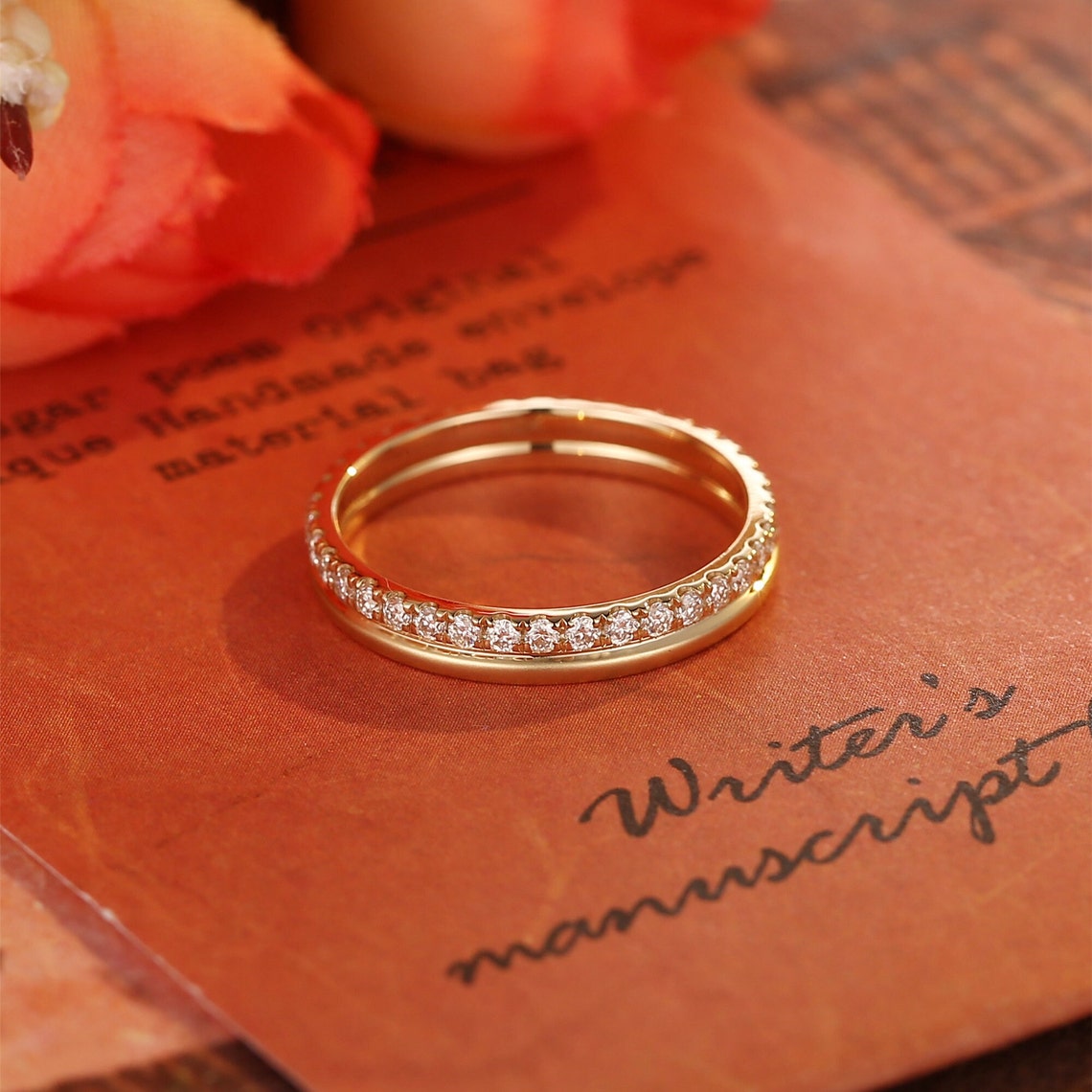 0.3 TCW Round Cut Moissanite Bridal Wedding Band With Pave Accent 5