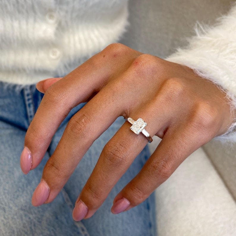 1.0 CT Radiant Moissanite Engagement Ring with Three Stone Design 8