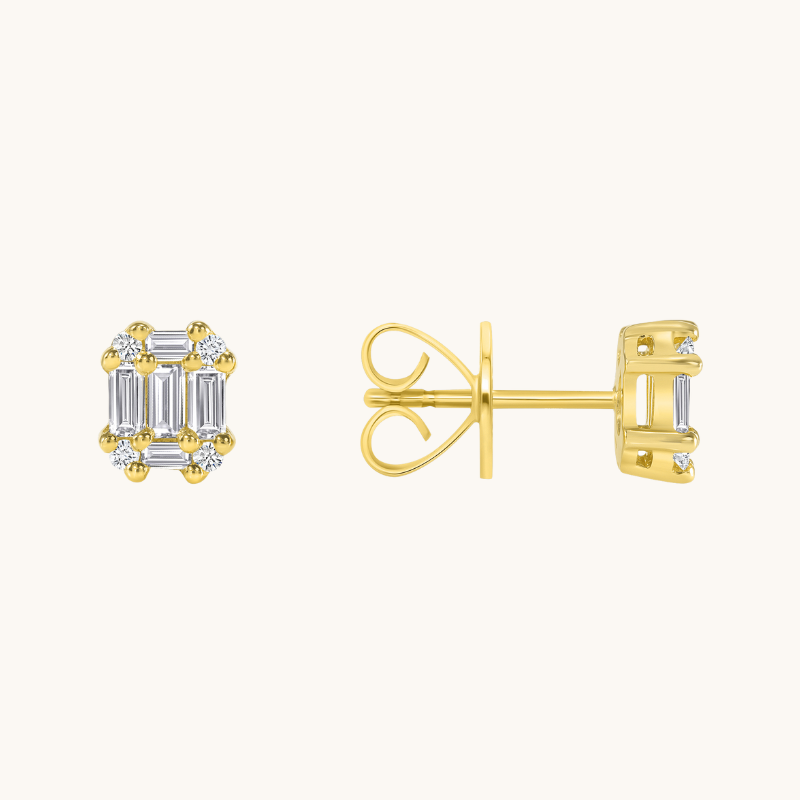 0.50 TCW Round & Baguette Cut Moissanite Cluster Stud Earrings in Gold 1
