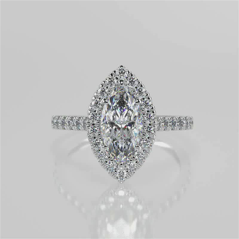 Stunning 1.05 CT Marquise Moissanite Engagement Ring with Halo & Pave Design 5