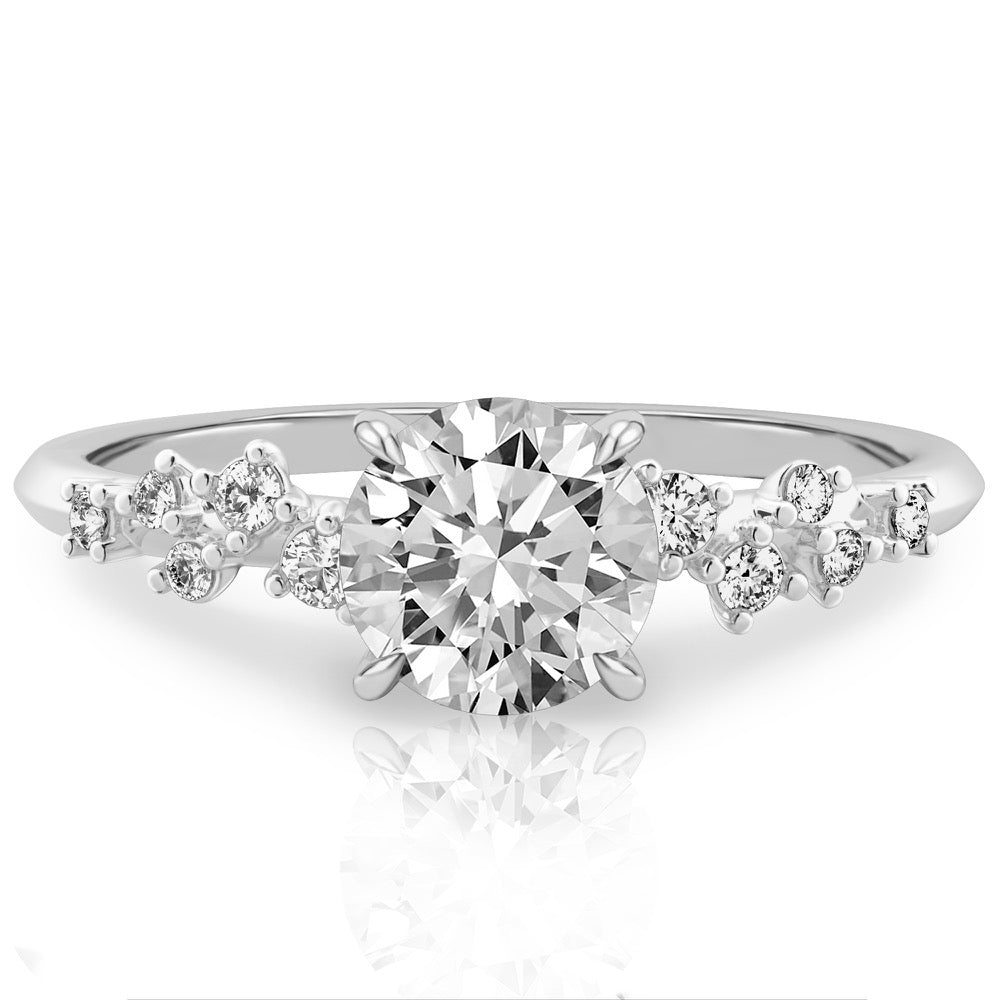 Stunning 1.0- 2.0 CT Round Moissanite Engagement Ring with Cluster Design 4