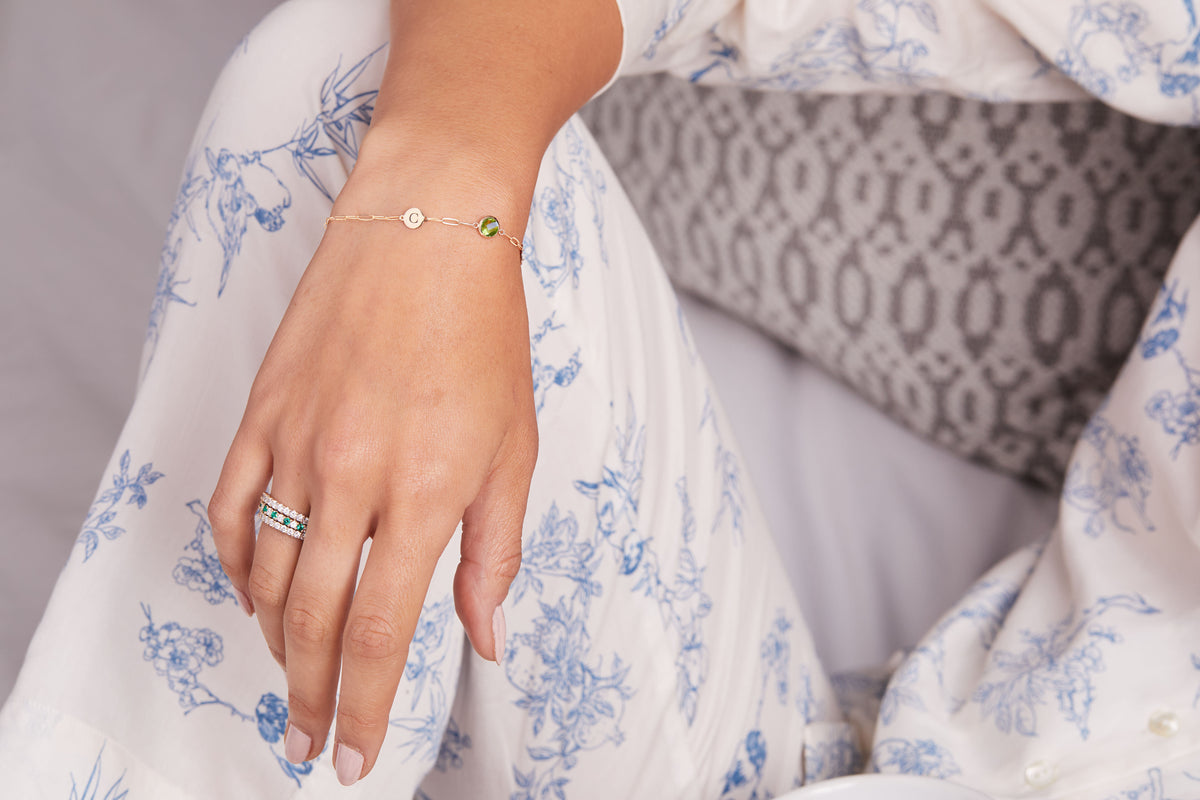 0.84 CT Round Peridot Lab Made Diamond-August Birthstone Bracelet 6