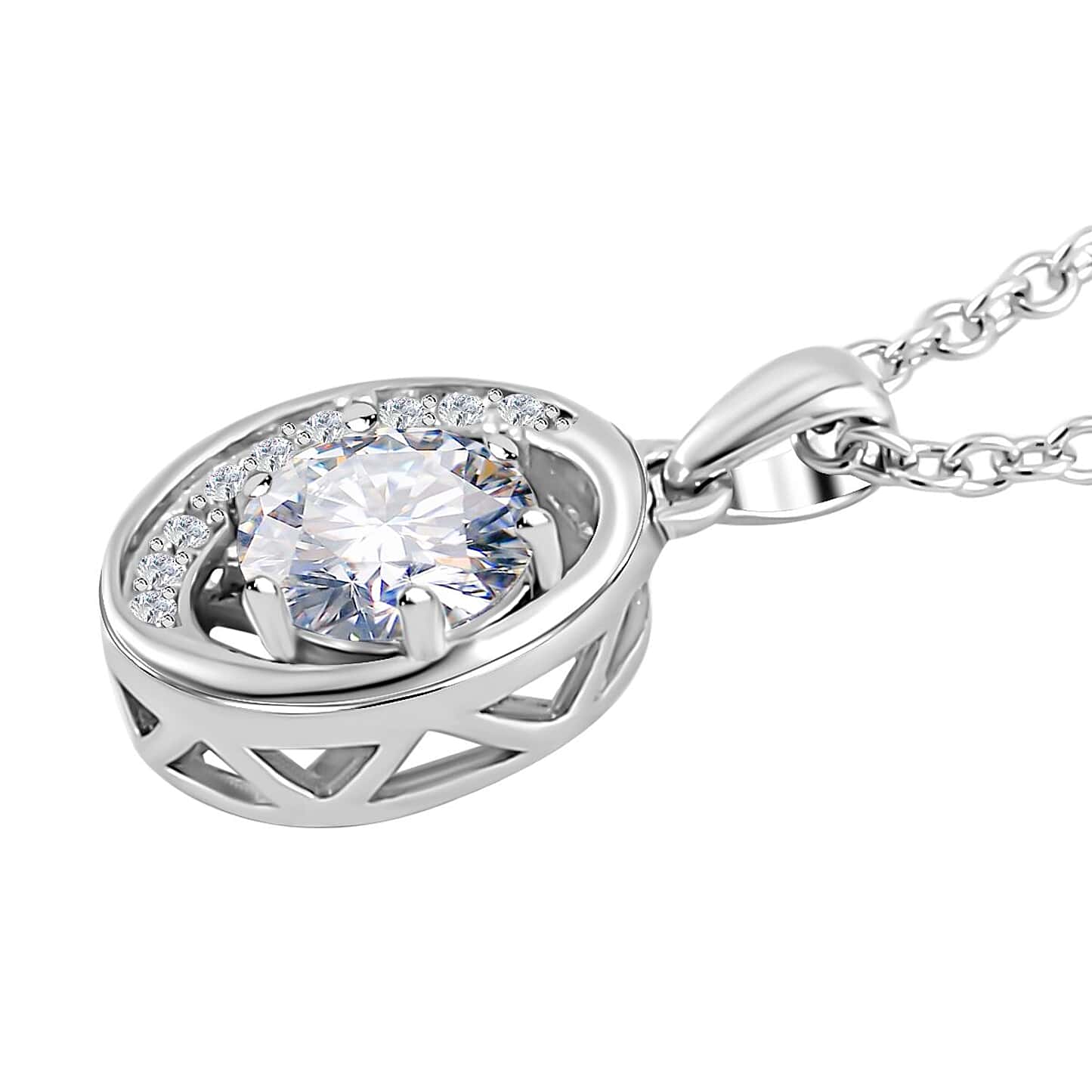 Round Cut Cubic Zirconia in 925 Sterling Silver Necklace 4