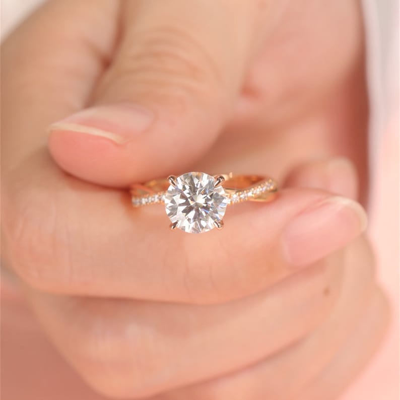 Stunning 1.0 CT Round Moissanite Engagement Ring with Pave Design 10