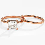 1.50 CT Princess Cut Moissanite Bridal Ring Set with Plain Wedding Bands 4