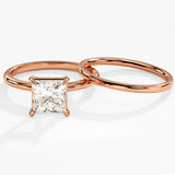 1.50 CT Princess Cut Moissanite Solitaire Bridal Ring Set with Plain Wedding Bands 4