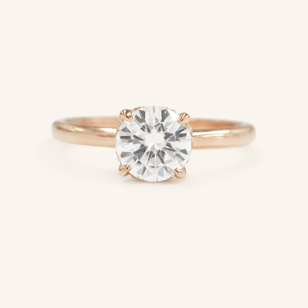 Stunning 1.0 CT Round Moissanite Engagement Ring with Hidden Halo Design 1
