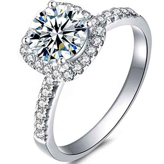 Round Cut Halo And Pave Style Cubic Zirconia in 925 Sterling Silver Ring 4
