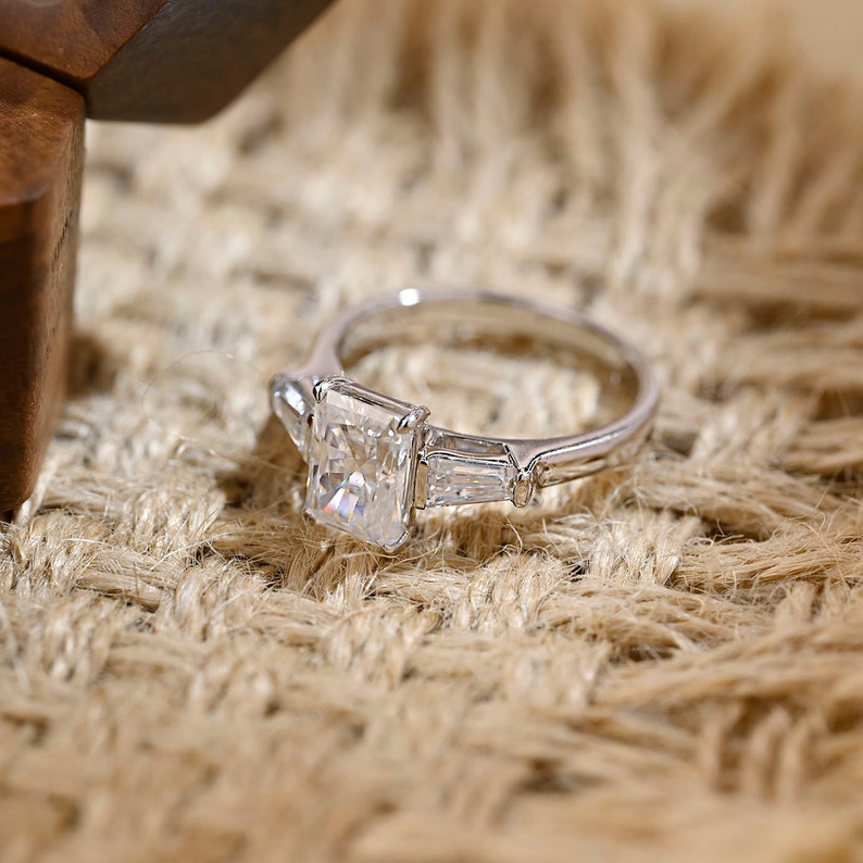 Stunning 3.0 CT Radiant Moissanite Engagement Ring with 3 Stones Design 6