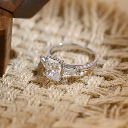 Stunning 3.0 CT Radiant Moissanite Engagement Ring with 3 Stones Design 6